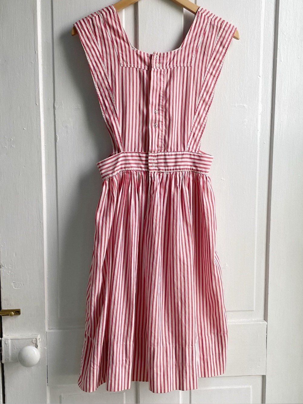 Vintage 50s/60s Candy Striper volunteer Striped White & Pink Pinafore Apron GSH - Picture 5 of 16